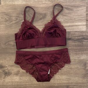 Soma - Satin Lace Burgundy Lingerie Set